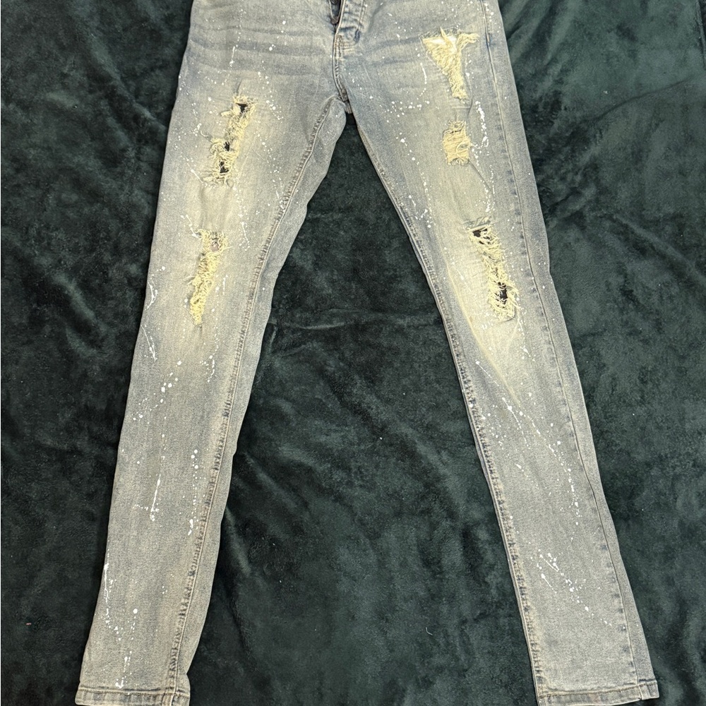 Boohoo Mens Distressed Gray Skinny Jeans